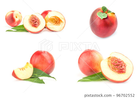 Set of isolated peaches on a white background clipping path 96702552