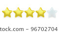 Five realistic glass rating stars filled with gold 96702704