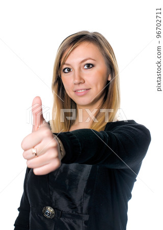 Young pretty woman with thumb up Young pretty woman with thumb up 96702711