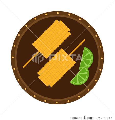 Corn on a stick. Traditional Mexican food on a white background. Corn on a stick. Traditional Mexican food on a white background. 96702758