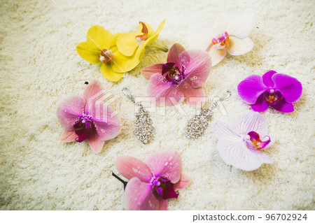 Luxury wedding jewelry for bride. Preparing in the morning 96702924