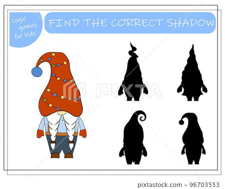 A puzzle game for kids, find the right shadow. Cartoon Christmas Gnome 96703553