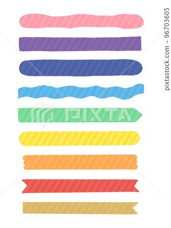 A set of cute hand-drawn rough ribbons and banners - with thin stripe pattern - colorful A set of cute hand-drawn rough ribbons and banners - with thin stripe pattern - colorful 96703605