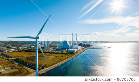 Aerial view of the Power station. One of the most beautiful and eco friendly power plants in the world. ESG green energy. Aerial view of the Power station. One of the most beautiful and eco friendly power plants in the world. ESG green energy. 96703705