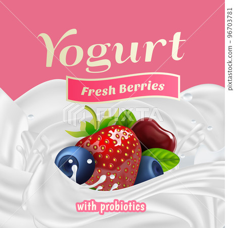 Fresh Berries with Probiotics Splash Label Badge Template. Vector illustration for Your Design, Packaging and Advertising 96703781