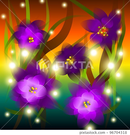 Floral illustration. Fantastic landscape, bright magical colors. Radiant image. Floral illustration. Fantastic landscape, bright magical colors. Radiant image. 96704318