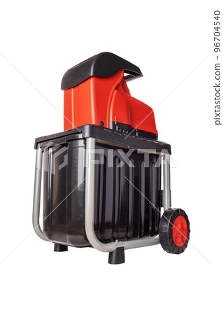 Electric wood shredder used for garden mulching, isolated on white background 96704540