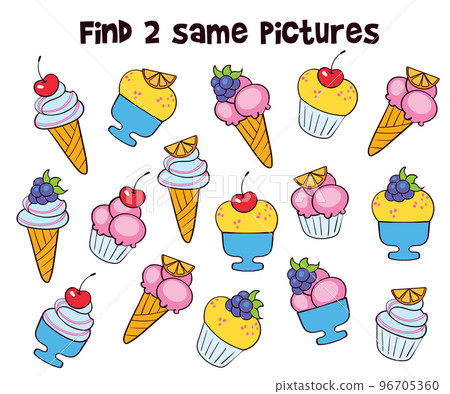 Find two same pictures. Find two identical ice cream. Educational game for children 96705360