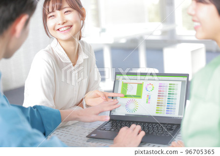 Female web designer talking about website design proposal_2 Female web designer talking about website design proposal_2 96705365