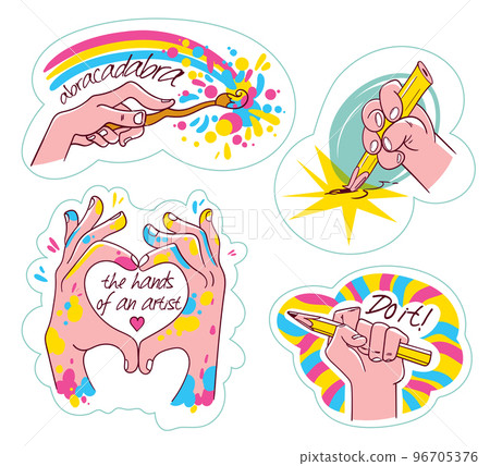 Artist Hands. Different hand gestures. Set of motivational stickers 96705376