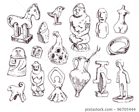 Outline sketches of Pagan symbols. Freehand drawing. Black and white illustration 96705444