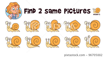 Snail - Find two same objects. Educational game for children 96705882