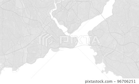 White and light grey Istanbul city area vector background map, roads and water illustration. Widescreen proportion, digital flat design. 96706251