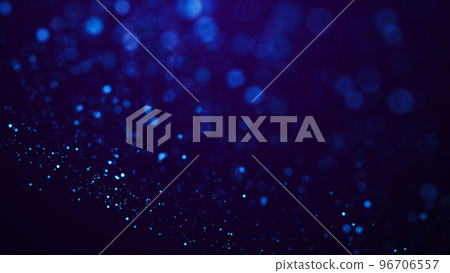 Magical sparkles of light form abstract structures. Blue glow particles with amazing bokeh for fantastic background. 3d render. 96706557