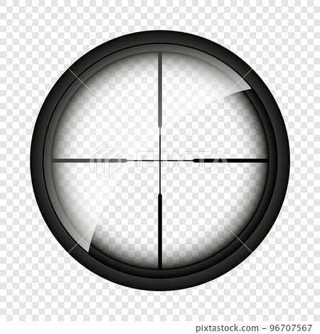 Weapon sight, sniper rifle optical scope. Hunting gun viewfinder with crosshair. Aim, shooting mark symbol. Military target sign, silhouette. Game interface UI element. Vector illustration Weapon sight, sniper rifle optical scope. Hunting gun viewfinder with crosshair. Aim, shooting mark symbol. Military target sign, silhouette. Game interface UI element. Vector illustration 96707567