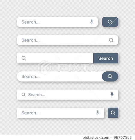 Various search bar templates. Internet browser engine with search box, address bar and text field. UI design, website interface element with web icons and push button. Vector illustration Various search bar templates. Internet browser engine with search box, address bar and text field. UI design, website interface element with web icons and push button. Vector illustration 96707595