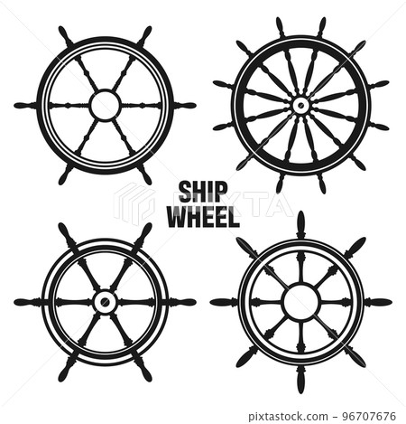Collection of vintage steering wheels. Ship, yacht retro wheel symbol. Nautical rudder icon. Marine design element. Vector illustration Collection of vintage steering wheels. Ship, yacht retro wheel symbol. Nautical rudder icon. Marine design element. Vector illustration 96707676