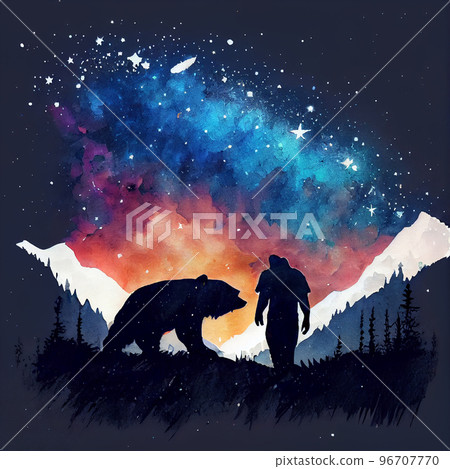 Adventure bear illustration. Roaring bear hiking with backpack. Vintage Grizzly for tshirt design, sticker, poster, and wallpaper 96707770
