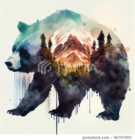 Adventure bear illustration. Roaring bear hiking with backpack. Vintage Grizzly for tshirt design, sticker, poster, and wallpaper 96707805