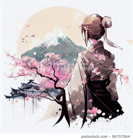 Geisha wearing traditional japanese kimono - Stock Illustration  [96707864] - PIXTA