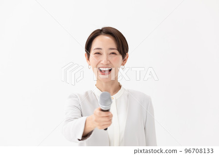 Microphone female white background Microphone female white background 96708133