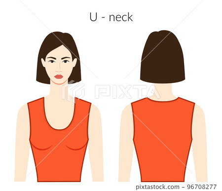 U - neckline clothes character beautiful lady in orange top, shirt dress technical fashion illustration with fitted body U - neckline clothes character beautiful lady in orange top, shirt dress technical fashion illustration with fitted body 96708277