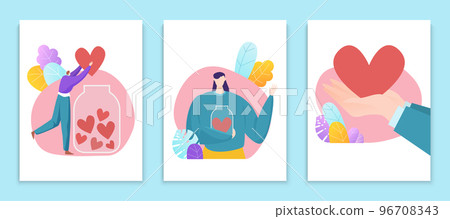 Set of charity volunteer card set, philanthropy male and female character help people flat vector illustration, isolated on white. Set of charity volunteer card set, philanthropy male and female character help people flat vector illustration, isolated on white. 96708343
