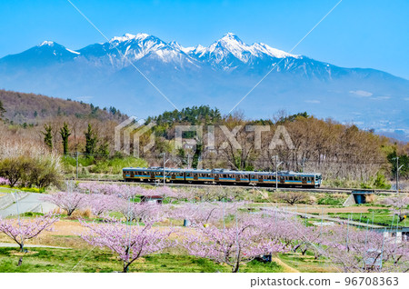 Chuo Main Line Shinpu Togenkyo ~Local train speeding against the backdrop of the remaining snow of Yatsugatake~ Chuo Main Line Shinpu Togenkyo ~Local train speeding against the backdrop of the remaining snow of Yatsugatake~ 96708363
