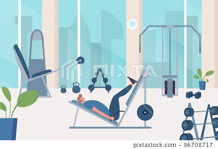 Amateur male character sportsman bodybuilder physical exercise, workout fitness athlete training gym flat vector illustration. 96708717