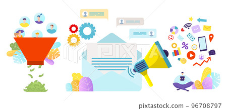 Modern advertisement digital online marketing card set, concept icon internet ads sale flat vector illustration, isolated on white. Modern advertisement digital online marketing card set, concept icon internet ads sale flat vector illustration, isolated on white. 96708797