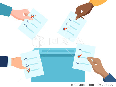 Different nation people character vote, people character hand together hold checklist flat vector illustration, isolated on white. 96708799