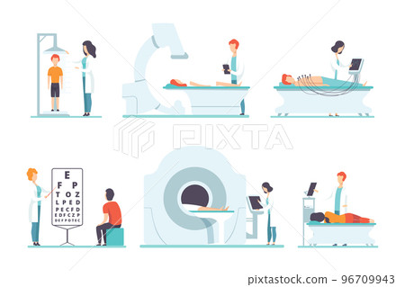 Medical Physical Health Checkup with Doctor Therapist Examinig Patient Vector Set 96709943