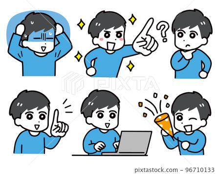 A set of various poses of a young man in casual clothes (upper body) 96710133
