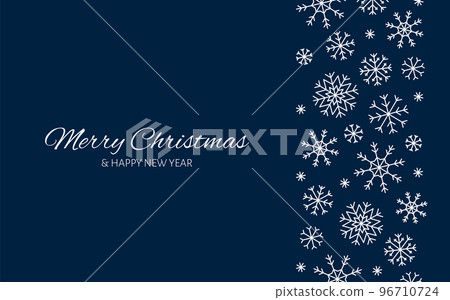 Christmas greeting card snowflake blue white line. Fine line editable snow crystal outline minimal invitation banner screensaver website background postcard new year flyer succinct winter gift 96710724
