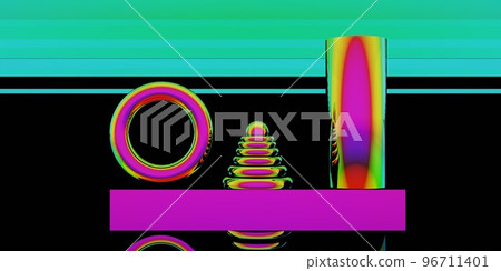 Different colorful shapes . Geometric shapes in different colors, top view. 3d Different colorful shapes . Geometric shapes in different colors, top view. 3d 96711401