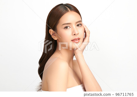 Beautiful young asian woman with clean fresh skin on white background, Face care, Facial treatment, Cosmetology, beauty and spa, Asian women portrait. Beautiful young asian woman with clean fresh skin on white background, Face care, Facial treatment, Cosmetology, beauty and spa, Asian women portrait. 96711765