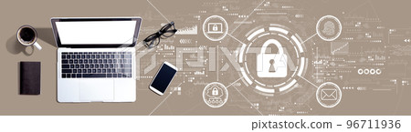 Internet network security concept with a laptop computer 96711936