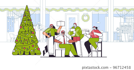 colleagues in santa hats holding gifts mix race businesspeople celebrating new year christmas holidays in office colleagues in santa hats holding gifts mix race businesspeople celebrating new year christmas holidays in office 96712458
