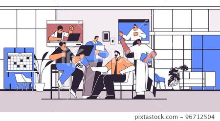 businesspeople team discussing with colleagues in web browser windows during video call virtual conference 96712504