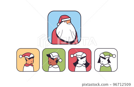 set santa claus with mix race elves avatars happy new year merry christmas holidays celebration concept 96712509