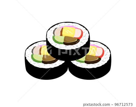 Illustration of cut futomaki sushi, ehomaki 96712573