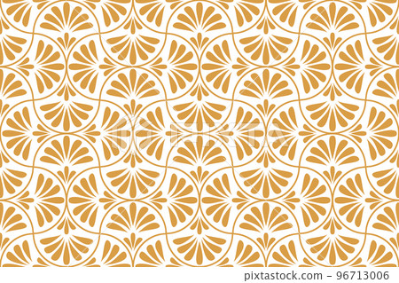 Flower geometric pattern. Seamless vector background. White and gold ornament. Ornament for fabric, wallpaper, packaging. Decorative print 96713006