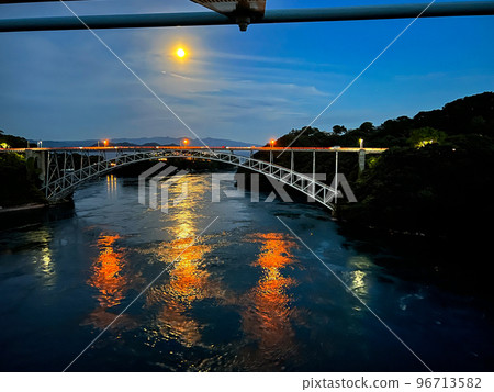 View of Saikai Bridge from Shin Saikai Bridge... - Stock Photo