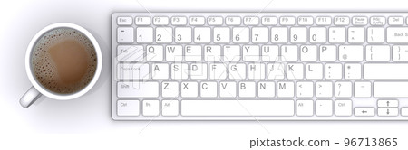 商務辦公桌、鍵盤和咖啡杯的頂視圖 商務辦公桌、鍵盤和咖啡杯的頂視圖 96713865