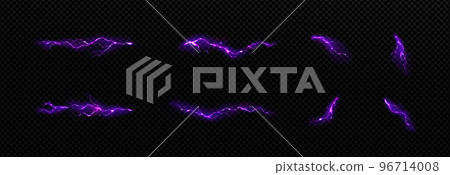 Lightning, electric purple thunderbolt strikes set 96714008