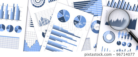Business documents and magnifying glass, analyzing a lot of data 96714077