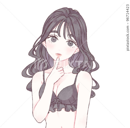 女性內衣黑色,將手指放在嘴唇上,向上看 女性內衣黑色,將手指放在嘴唇上,向上看 96714423