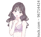 A woman who puts her finger on her lips with an upturned underwear purple 96714424