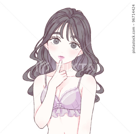 將手指放在嘴唇上的女人,她的內衣是紫色的 將手指放在嘴唇上的女人,她的內衣是紫色的 96714424