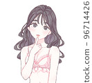 A woman's underwear pink that puts a finger on her lips with an upward look 96714426